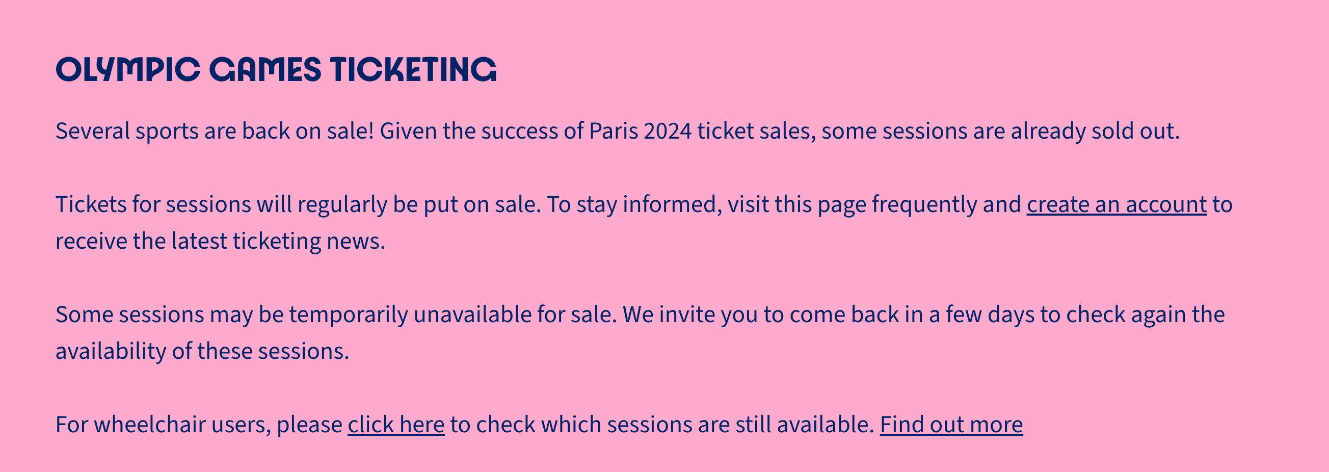 screenshot of Paris Olympics tickets site